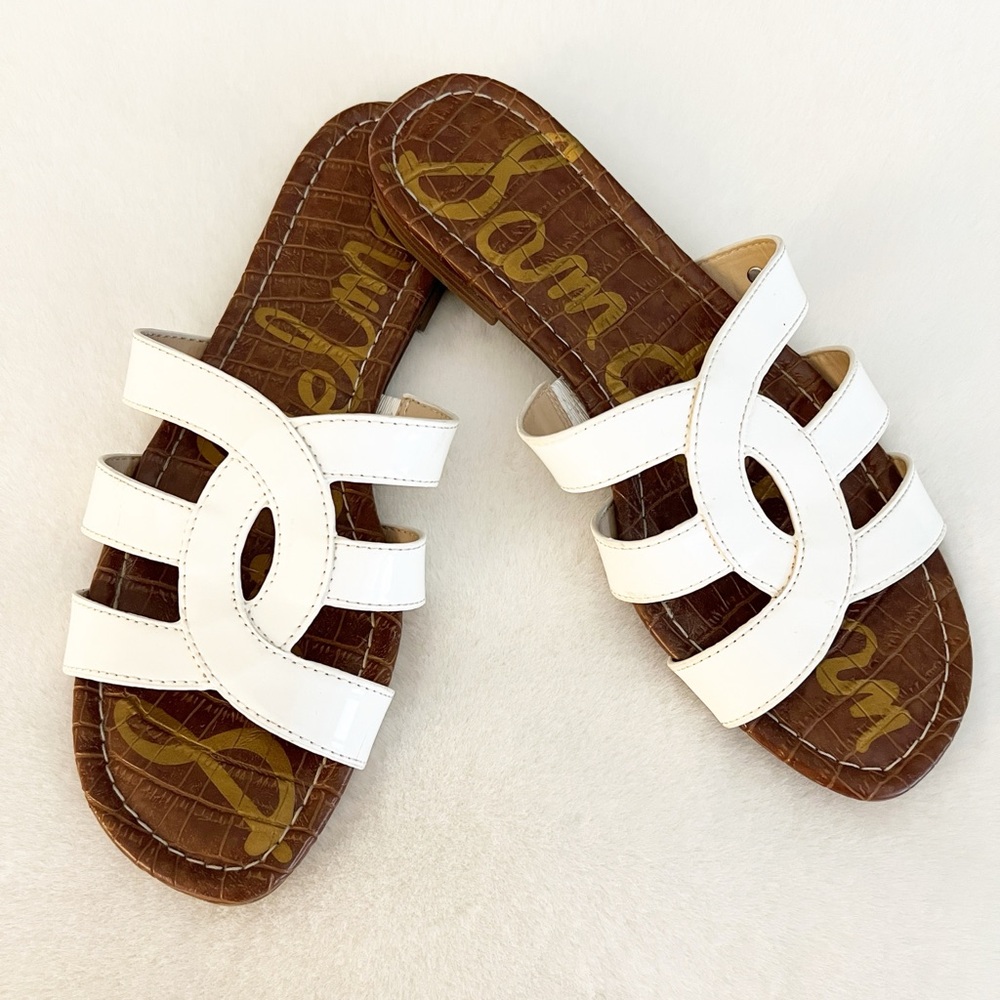 Sam Edelman BRYNA White Patent Leather Slide Sandals